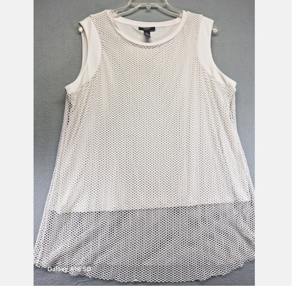 Alfani Woman White Mesh Sleeveless Overlay Top Crew‎ Neck Plus Size 1X 0964